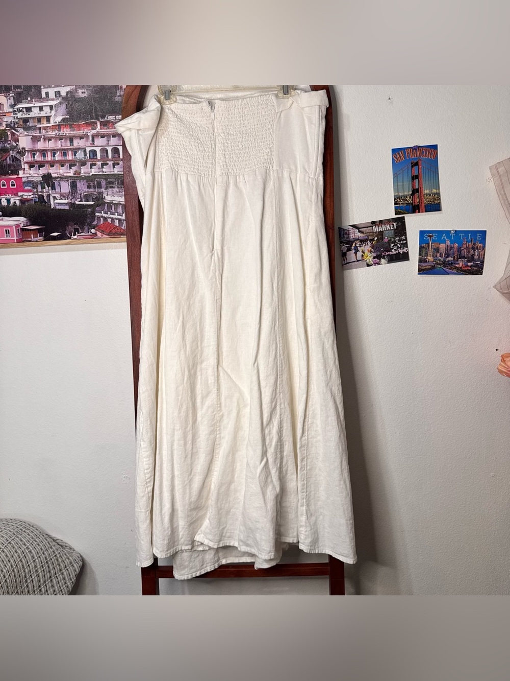 Abercrombie white linen blend midi knee length dress strapless - Picture 4 of 5